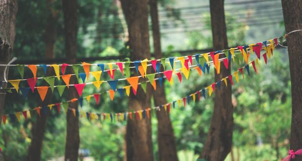 Party flags decorated at a party in the morning. - Foto, imagen