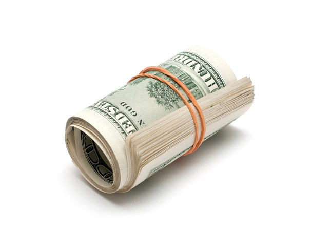 roll of δολάρια που απομονώνονται σε λευκό - Φωτογραφία, εικόνα