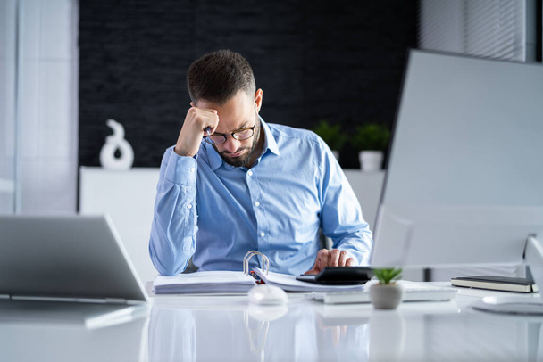 Stressed Tired Business Accountant Man. Lazy Sad Worker - Φωτογραφία, εικόνα