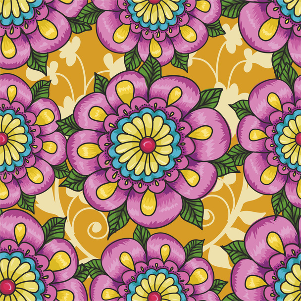 Floral pattern on a yellow background - Vetor, Imagem
