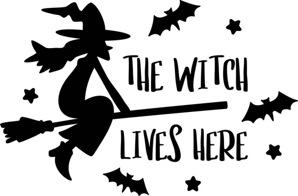 the witch lives here lettering illustration isolated on background - Vector, imagen