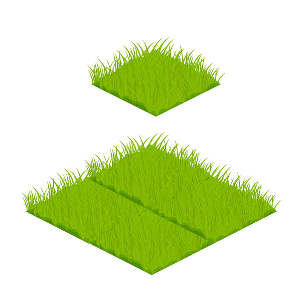 Set isometric tile lawn map elements grass, stones in cartoon style isolated on white background, constructor for app, ui. . Vector illustration - Vektör, Görsel