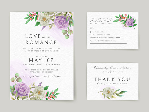Romantic purple flowers wedding invitation card - Vektor, kép