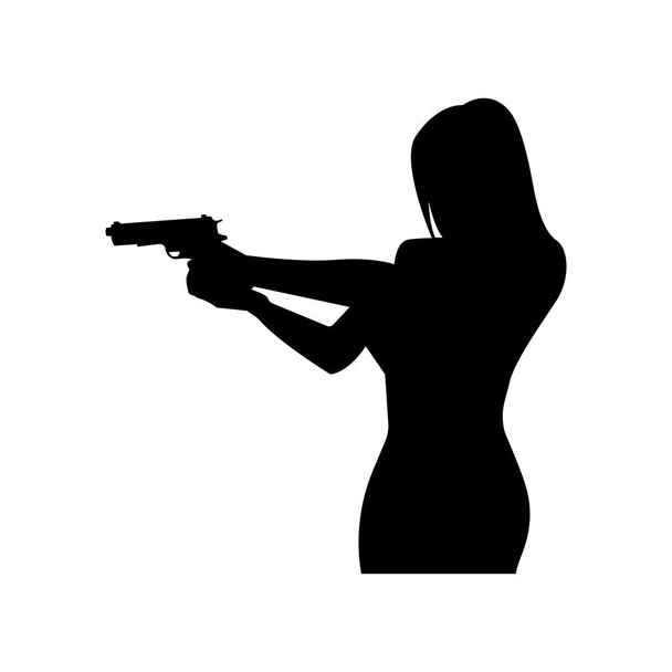 Silhouettes of woman with weapons in their hands. Vector illustration is simple. - Vektor, kép