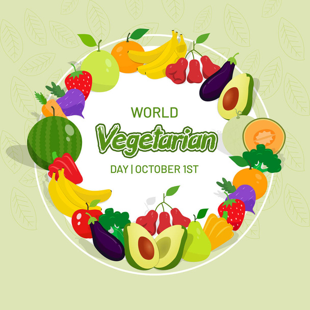 World Vegetarian Day October 1st fruits and vegetables illustration on isolated background - Διάνυσμα, εικόνα