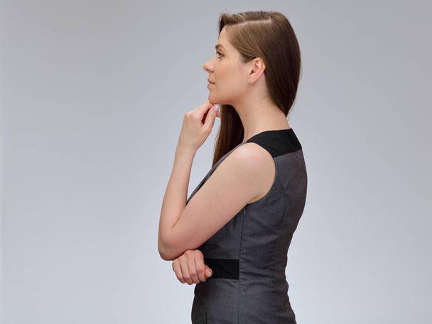 Business woman profile portrait with long hair isolated portrait. - Foto, Imagem