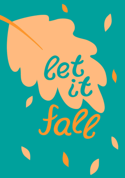 Ilustración de otoño con hoja naranja y texto escrito a mano - Vector, imagen