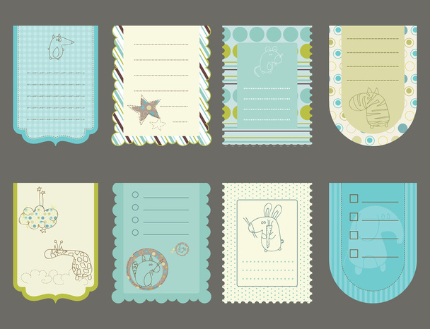 Design elements for baby scrapbook - cute tags with animals - Vettoriali, immagini