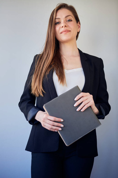 Confident woman with long  hair in black business suit and white shirt. isolated portrait. - Φωτογραφία, εικόνα