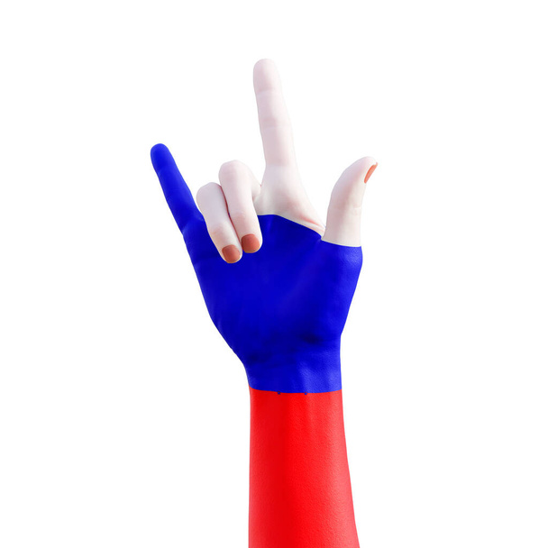 3d иллюстрация жеста рукой с татуировкой российского флага, коммуникацией и концепцией нации - Фото, изображение