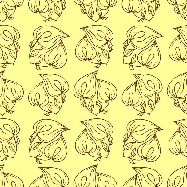 naadloze contourpatroon van grote bruine grafische bloemen op een beige achtergrond, textuur, design - Vector, afbeelding