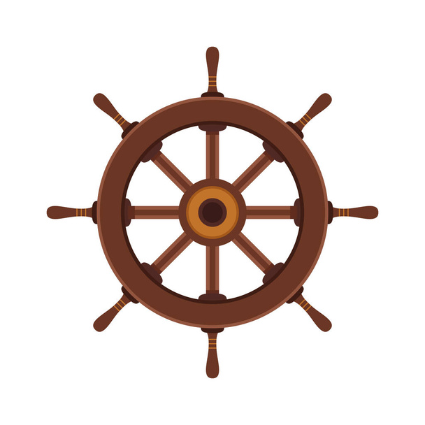 Piratenstuur. Het stuur. Een oud houten roer voor het besturen van de zee. Icoon, clipart voor website over geschiedenis, reizen, piraten. - Vector, afbeelding