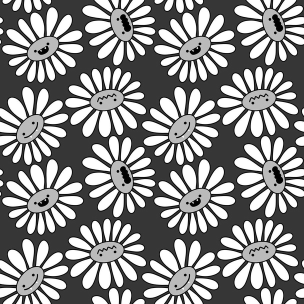 Cartoon flower Halloween seamless chamomile pattern for wrapping paper and kids clothes print and fabrics and textiles and packaging. High quality illustration - Foto, imagen