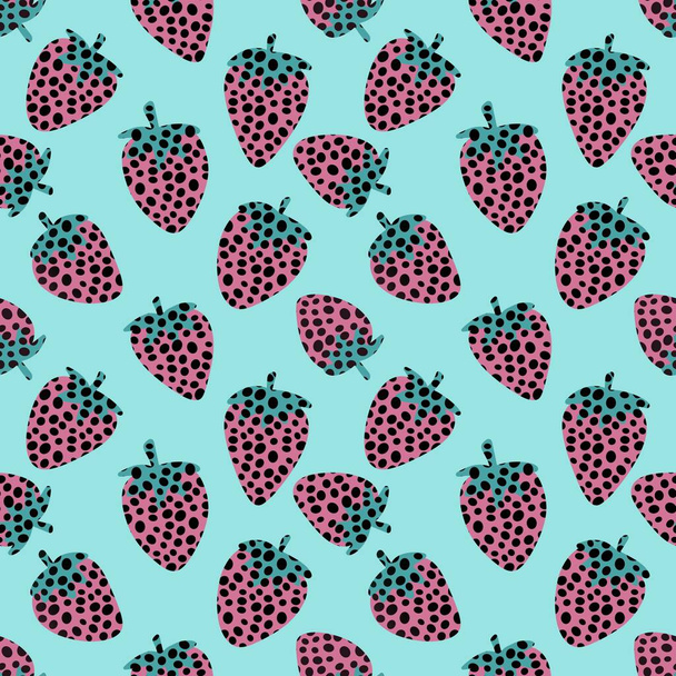 Cartoon berries seamless kawaii strawberry pattern for wrapping paper and kids clothes print and fabrics and accessories and textiles and school notebooks. High quality illustration - Foto, Imagem