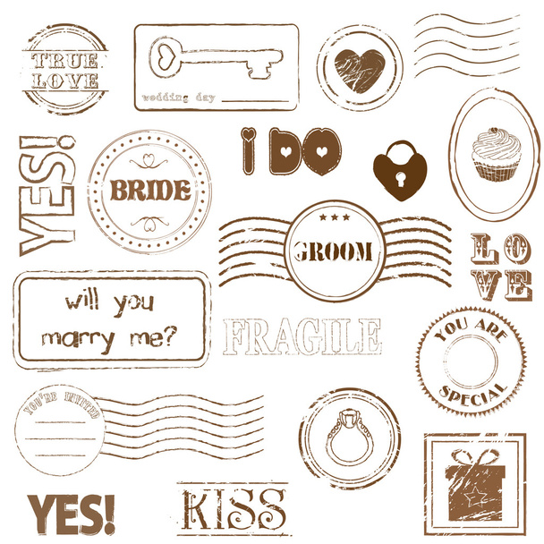 Set Of Wedding Postage Stamps - Vektor, obrázek