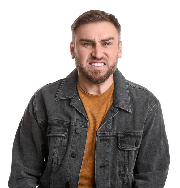 Portrait of emotional young man on white background. Personality concept - Φωτογραφία, εικόνα