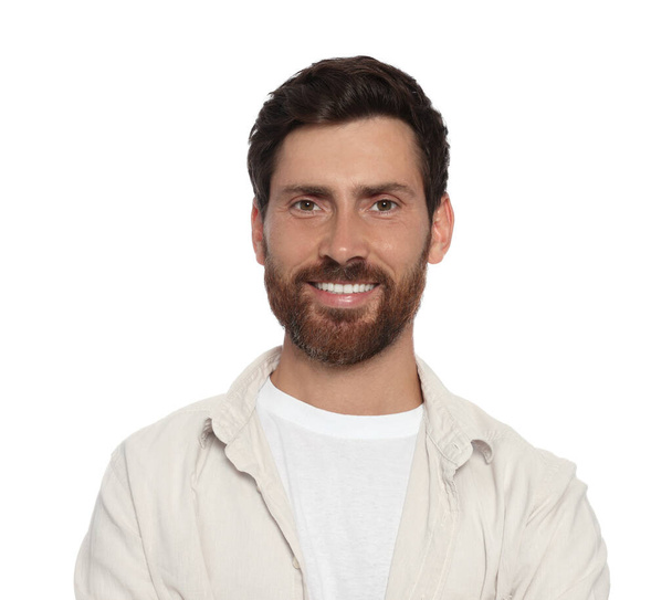 Portrait of handsome bearded man on white background - Фото, изображение