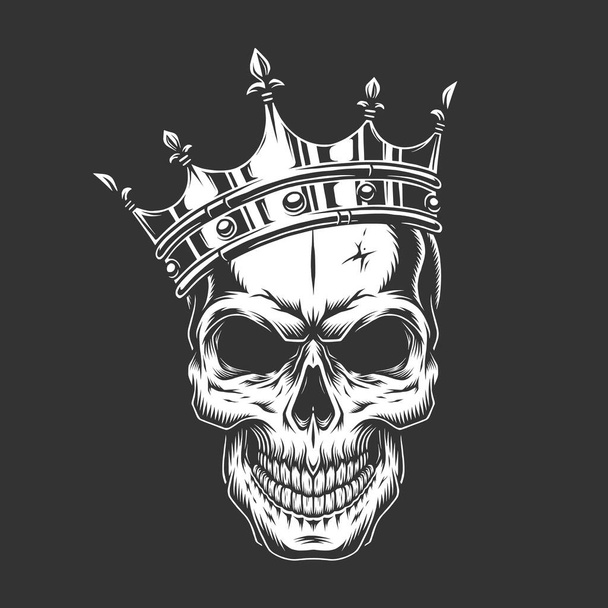 Vintage monochrome prince skull in crown isolated vector illustration - Vector, Image