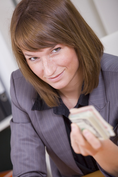 Woman with stack money - Foto, Bild
