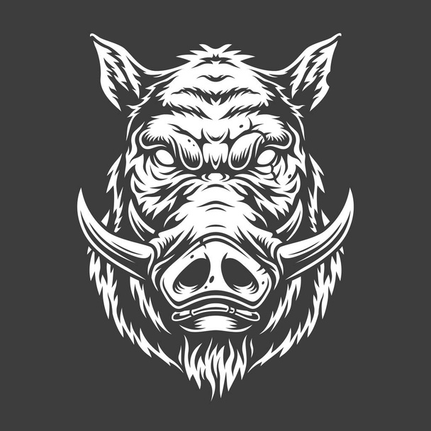 Wildschweinkopf in schwarz-weißer Farbgebung. Vektorillustration - Vektor, Bild