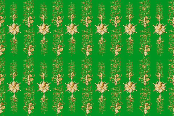 Urban pattern for textile and fabric. Illustration in green, yellow and brown colors. Ornate floral ornament. In cute curls style. Seamless pattern in oriental style. - Fotografie, Obrázek