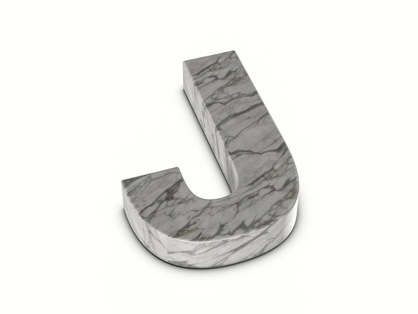 Marble letter J on a white background. 3d illustration. - Foto, imagen