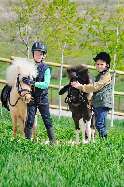 Twee jongens met pony - Foto, afbeelding