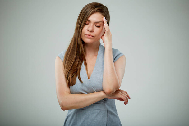 Business woman with headache, migraine or depression diseased isolated portrait. - Photo, image