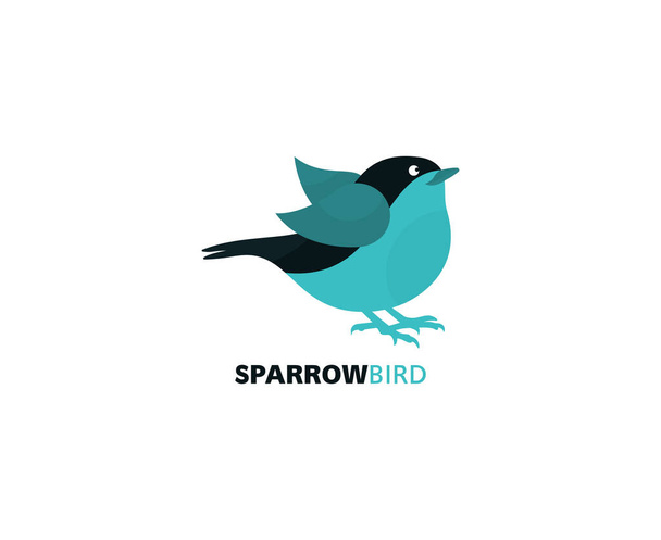 Pássaro preto e azul isolado com asas expandidas Design do logotipo. ícone de design de logotipo de pássaro pardal abstrato. - Vetor, Imagem