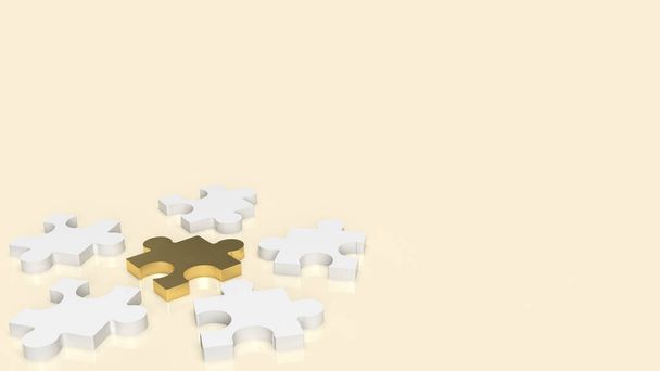 white and gold  jigsaw for abstract or business concept  3d rendering - Valokuva, kuva