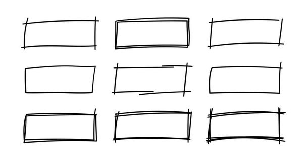 Hand drawn rectangle frames. Grungy scribble rectangle frames. Doodle geometric borders. Pen ink empty black text boxes set. Vector illustration isolated on white background. - Vecteur, image