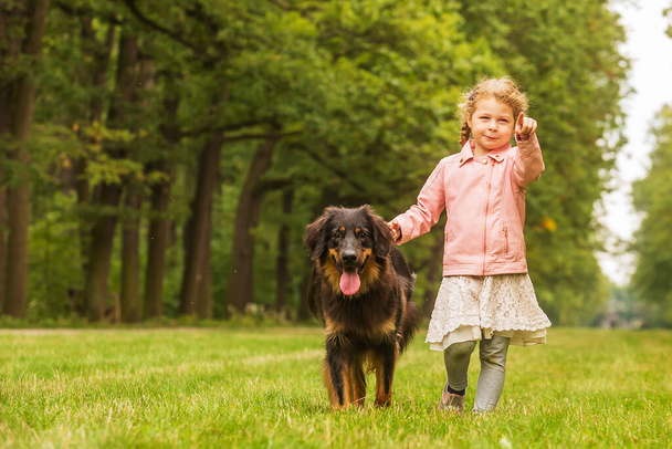 schönes Mädchen mit Hund im Park - Foto, Bild