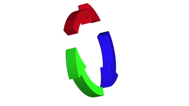 rotierender farbiger Kreis mit Pfeilen auf weißem Hintergrund. 3D-Animation. - Filmmaterial, Video