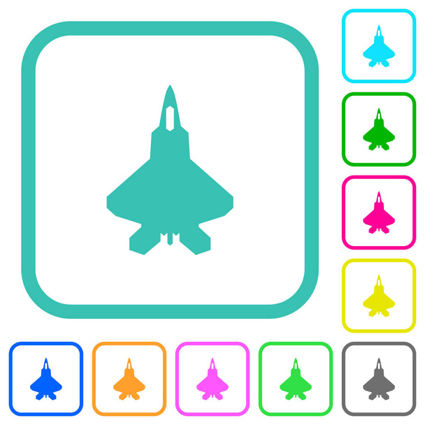 Jet fighter silhouette vivide icone piatte colorate in bordi curvi su sfondo bianco - Vettoriali, immagini