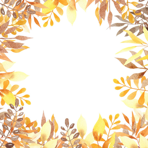 Watercolor yellow autumn leaves frame. Hello fall. Autumn templates to your design - Foto, afbeelding