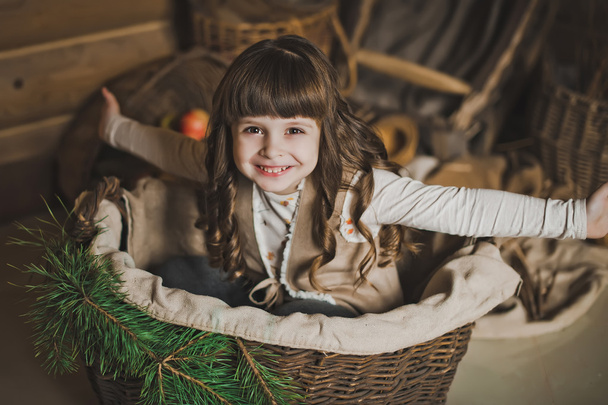 The curly girl in a basket 1447. - Foto, Bild
