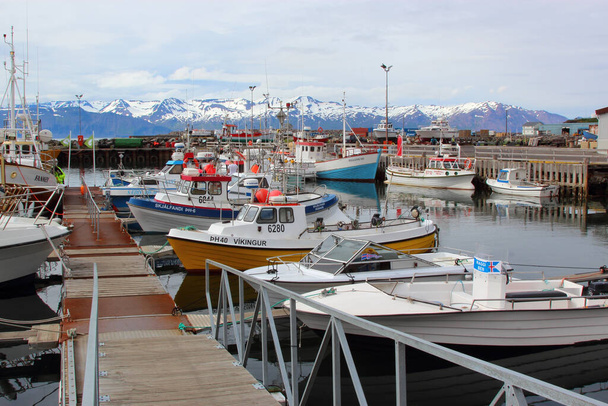 Husavik, Iceland - July, 2014: View of marine and mountains at Iceland historic town - Photo, Image