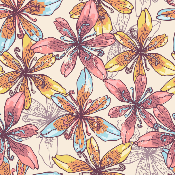 Tender pastel lilies seamless pattern - Vektor, Bild