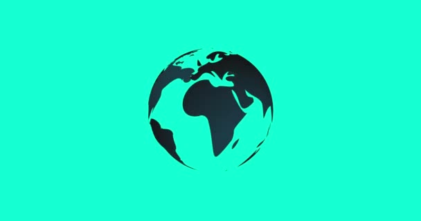 Digitalization and Global Technology Concept. 3d Earth icon animation. Spinning Futuristic Earth Globe Looping Animation isolated on blue background - Footage, Video