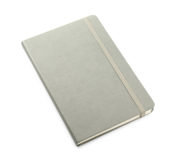 Closed grey office notebook isolated on white - 写真・画像
