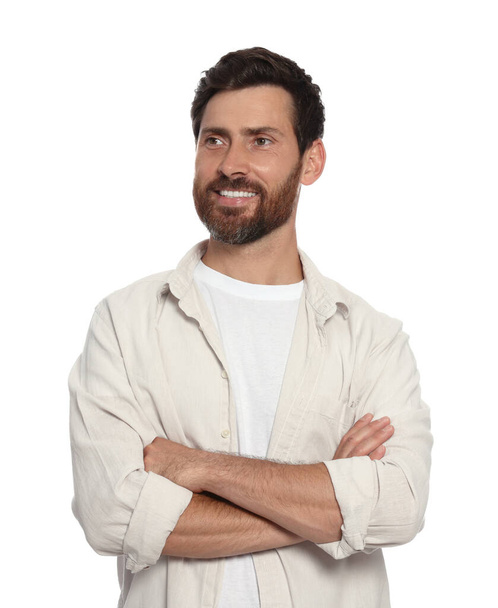 Portrait of handsome bearded man on white background - Foto, Imagem