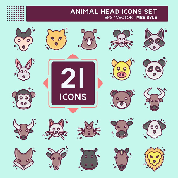 Icon Set Animal Head. relacionado con el símbolo Cabeza Animal. Estilo MBE. diseño simple editable. ilustración simple. Lindo. educación - Vector, Imagen