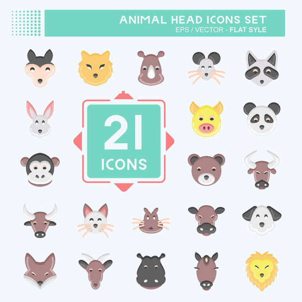 Icon Set Animal Head. related to Animal Head symbol. flat style. simple design editable. simple illustration. cute. education - Vector, Image