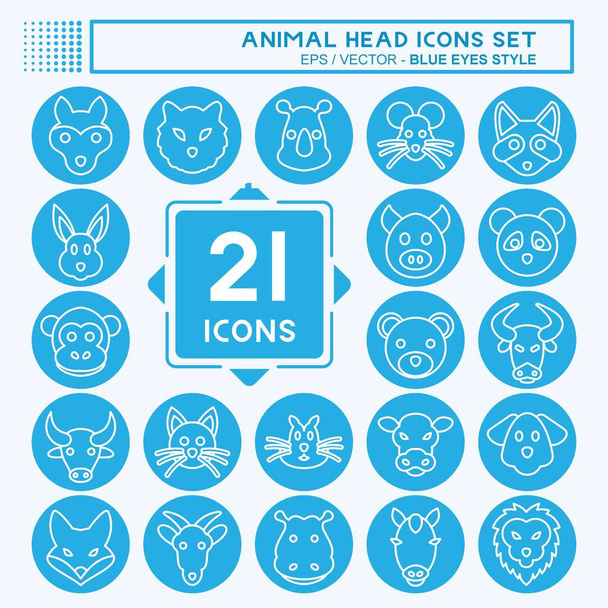 Icon Set Animal Head. relacionado con el símbolo Cabeza Animal. ojos azules estilo. diseño simple editable. ilustración simple. Lindo. educación - Vector, Imagen
