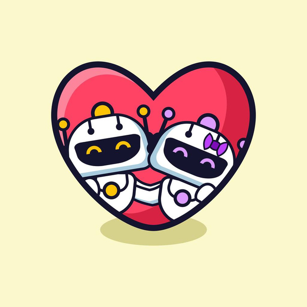 Illustration vectorielle du couple de robots mignons tenant la main pour la mascotte et le logo de l'entreprise - Vecteur, image