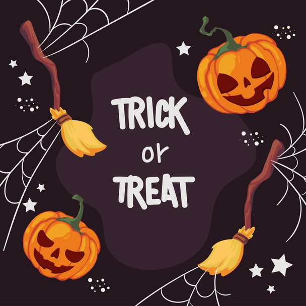 Halloween-Trick oder Poster mit Kürbissen behandeln - Vektor, Bild