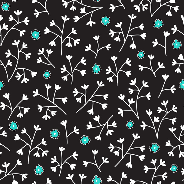 Seamless floral pattern with small flowers. Endless black background. - Vector, Imagen