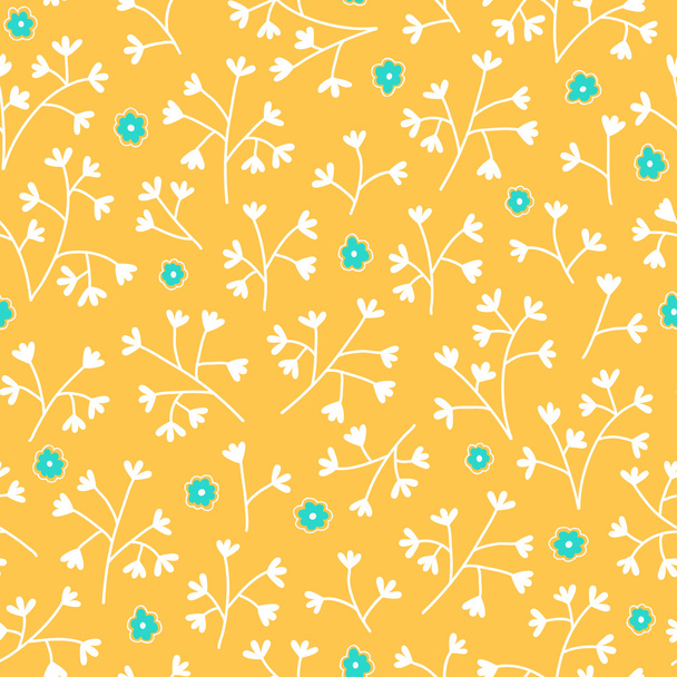 Vector seamless floral wallpaper with hand-drawn flowers pastel colored on yellow background. - Vector, Imagen