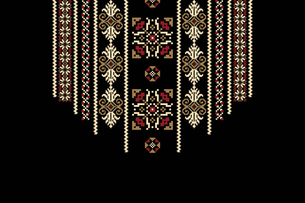 Gyönyörű alak törzsi nyaklánc virágos geometriai etnikai minta hagyományos fekete hátteren.Azték stílusú hímzés absztrakt vektor illusztráció.design textúra, szövet, divat nők viselő. - Vektor, kép