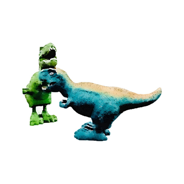 Tyrannosaurus dinosaurus speelgoed Aquarel. Met de hand geschilderde dinosaurussen Predator dier uit de prehistorische periode. geïsoleerd op witte achtergrond vector Illustratie. Sjabloon. Handtekening. Clipart. Close-up - Vector, afbeelding